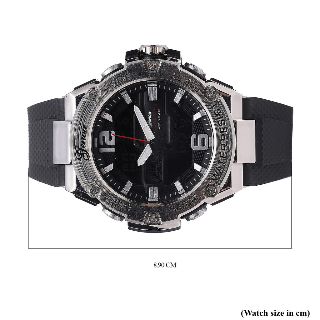GENOA Japanese and Electronic Movement 5 ATM Water Resistant Watch with Stainless Steel Back and Black TPU Strap - Black