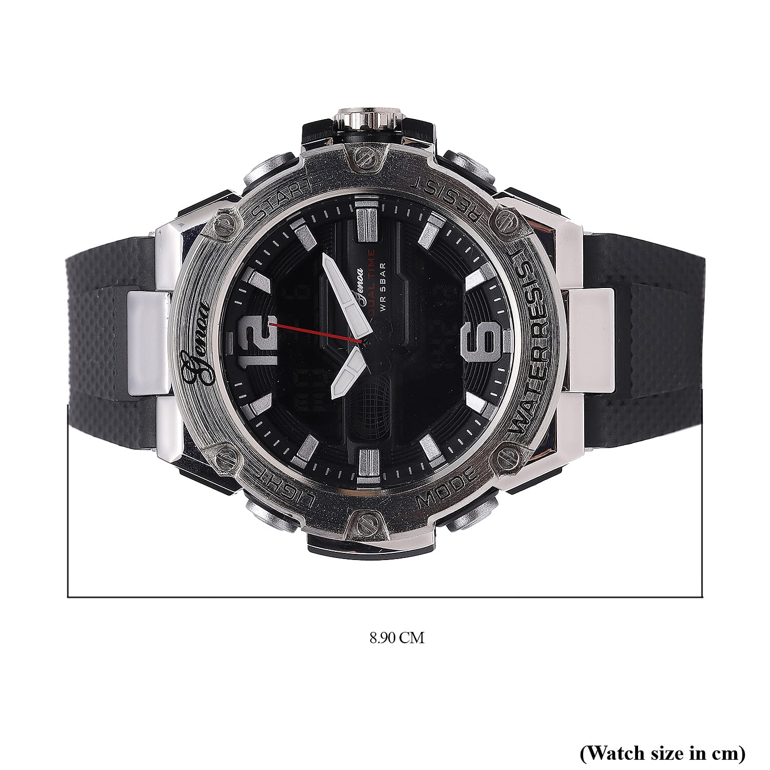 GENOA Japanese and Electronic Movement 5 ATM Water Resistant Watch with Stainless Steel Back and Black Faux Leather Strap - Black 6484785 5