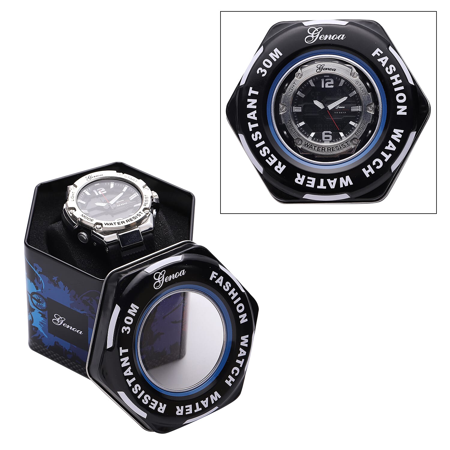 GENOA Japanese and Electronic Movement 5 ATM Water Resistant Watch with Stainless Steel Back and Black Faux Leather Strap - Black 6484785 6