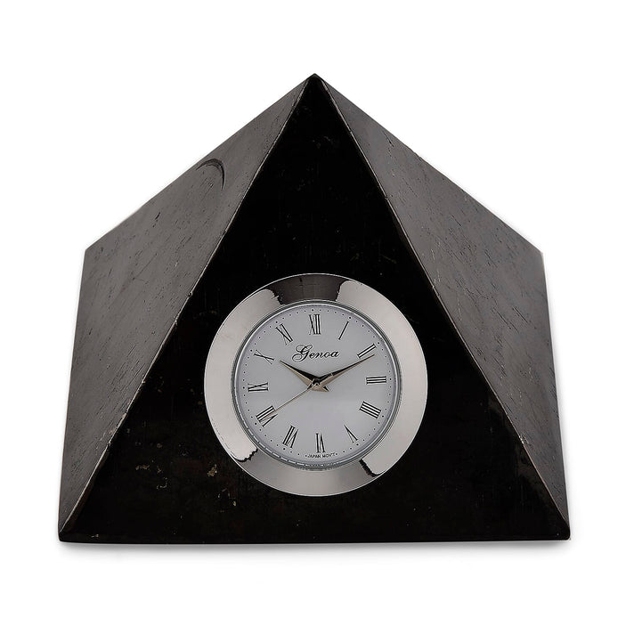 GENOA - Natural Shungite Pyramid Table Clock 1200.00 Ct 8528064 1