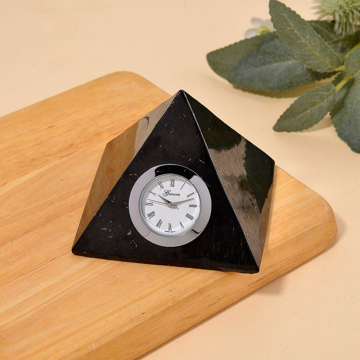 GENOA - Natural Shungite Pyramid Table Clock 1200.00 Ct 8528064 2