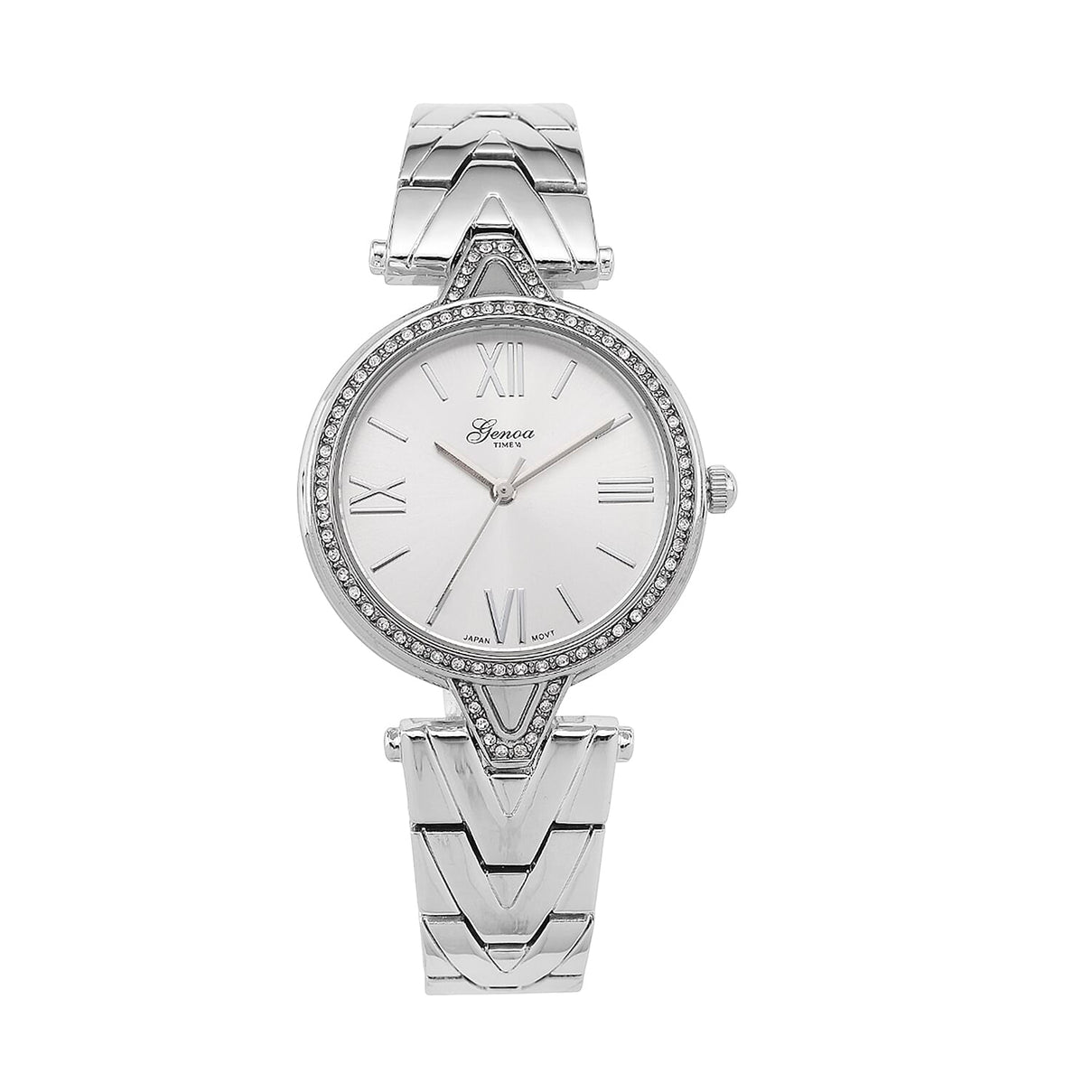 GENOA TIME LIMITED EDITION Japanese Movt. 3ATM Water Resistant Sunray Dial Ladies Watch with Silver Colour Strap &amp; Case with Austrian White Crystal Accents 8185246 0