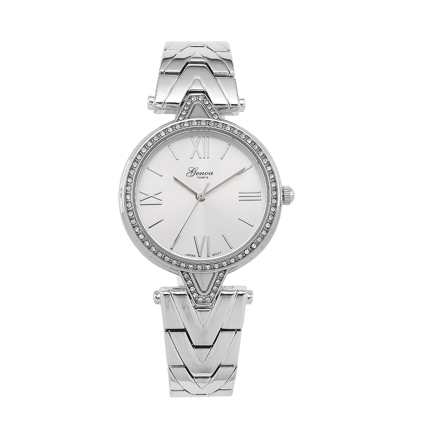 GENOA TIME LIMITED EDITION Japanese Movt. 3ATM Water Resistant Sunray Dial Ladies Watch with Silver Colour Strap &amp; Case with Austrian White Crystal Accents 8185246 0