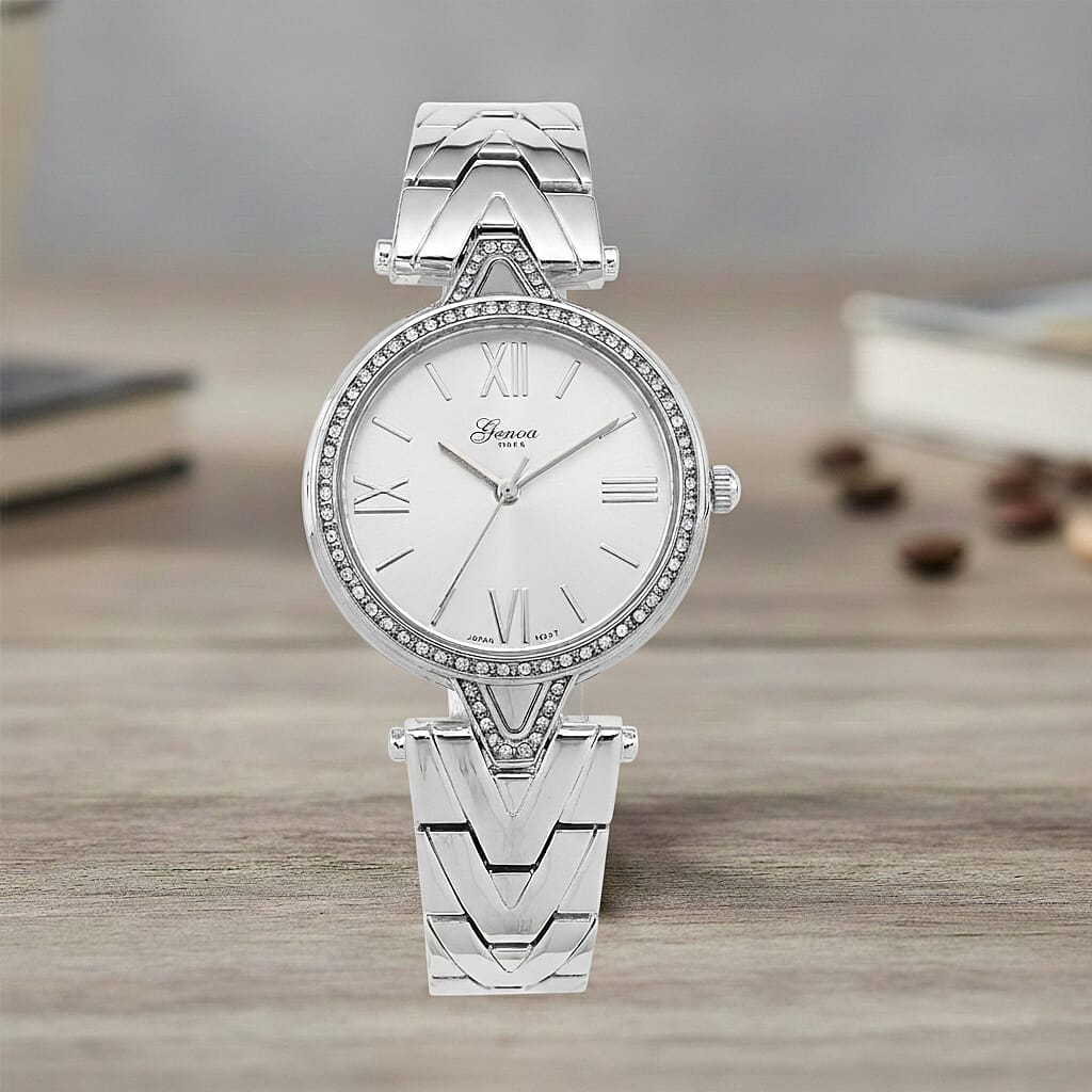 GENOA TIME LIMITED EDITION Japanese Movt. 3ATM Water Resistant Sunray Dial Ladies Watch with Silver Colour Strap &amp; Case with Austrian White Crystal Accents 8185246 2