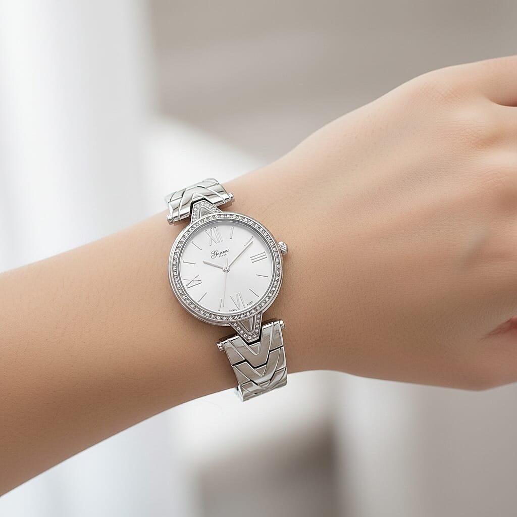 GENOA TIME LIMITED EDITION Japanese Movt. 3ATM Water Resistant Sunray Dial Ladies Watch with Silver Colour Strap &amp; Case with Austrian White Crystal Accents 8185246 3
