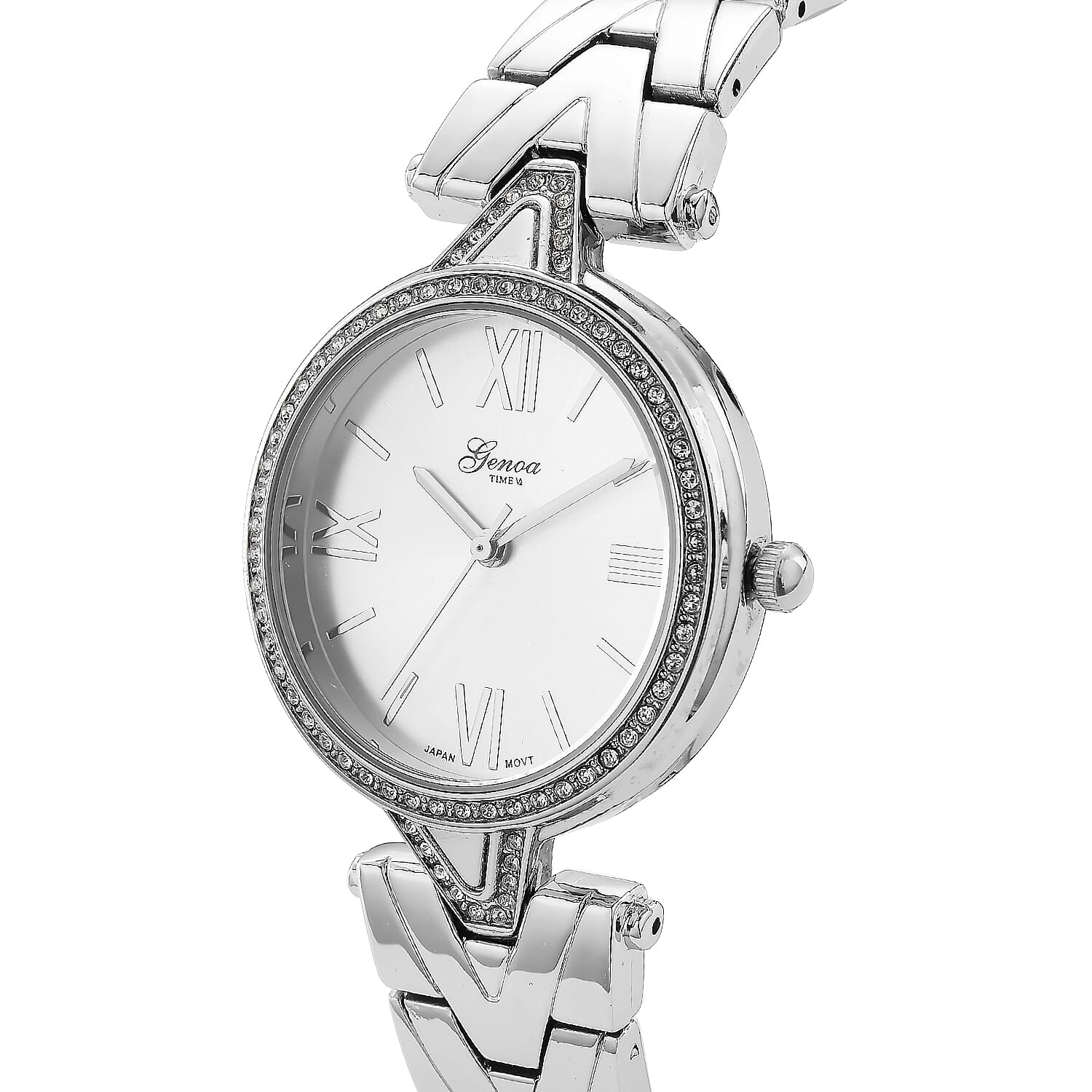 GENOA TIME LIMITED EDITION Japanese Movt. 3ATM Water Resistant Sunray Dial Ladies Watch with Silver Colour Strap &amp; Case with Austrian White Crystal Accents 8185246 4