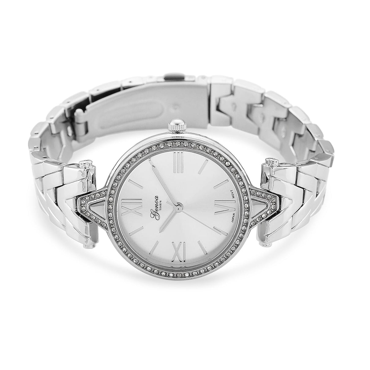 GENOA TIME LIMITED EDITION Japanese Movt. 3ATM Water Resistant Sunray Dial Ladies Watch with Silver Colour Strap &amp; Case with Austrian White Crystal Accents 8185246 5