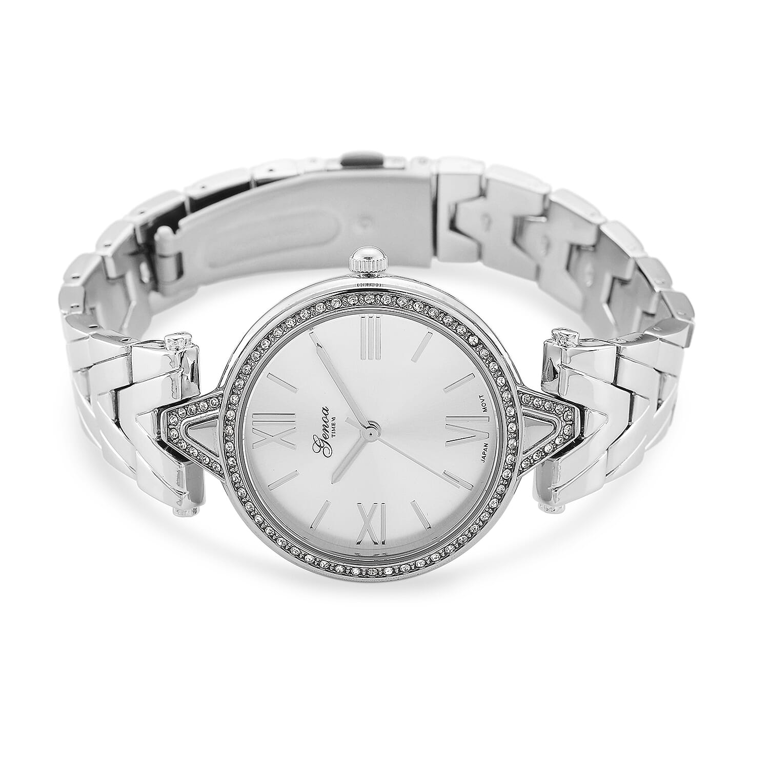 GENOA TIME LIMITED EDITION Japanese Movt. 3ATM Water Resistant Sunray Dial Ladies Watch with Silver Colour Strap &amp; Case with Austrian White Crystal Accents 8185246 5