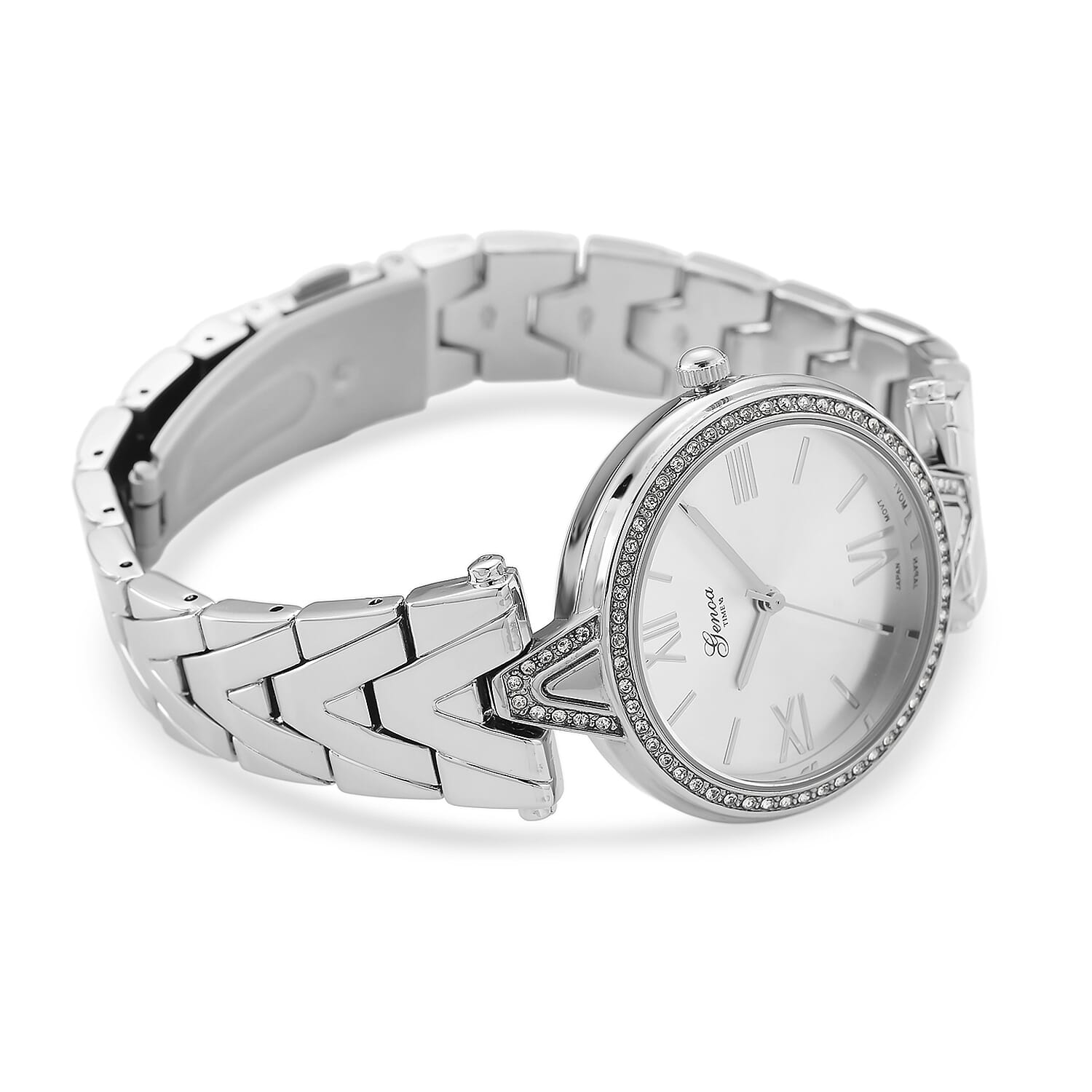 GENOA TIME LIMITED EDITION Japanese Movt. 3ATM Water Resistant Sunray Dial Ladies Watch with Silver Colour Strap &amp; Case with Austrian White Crystal Accents 8185246 6