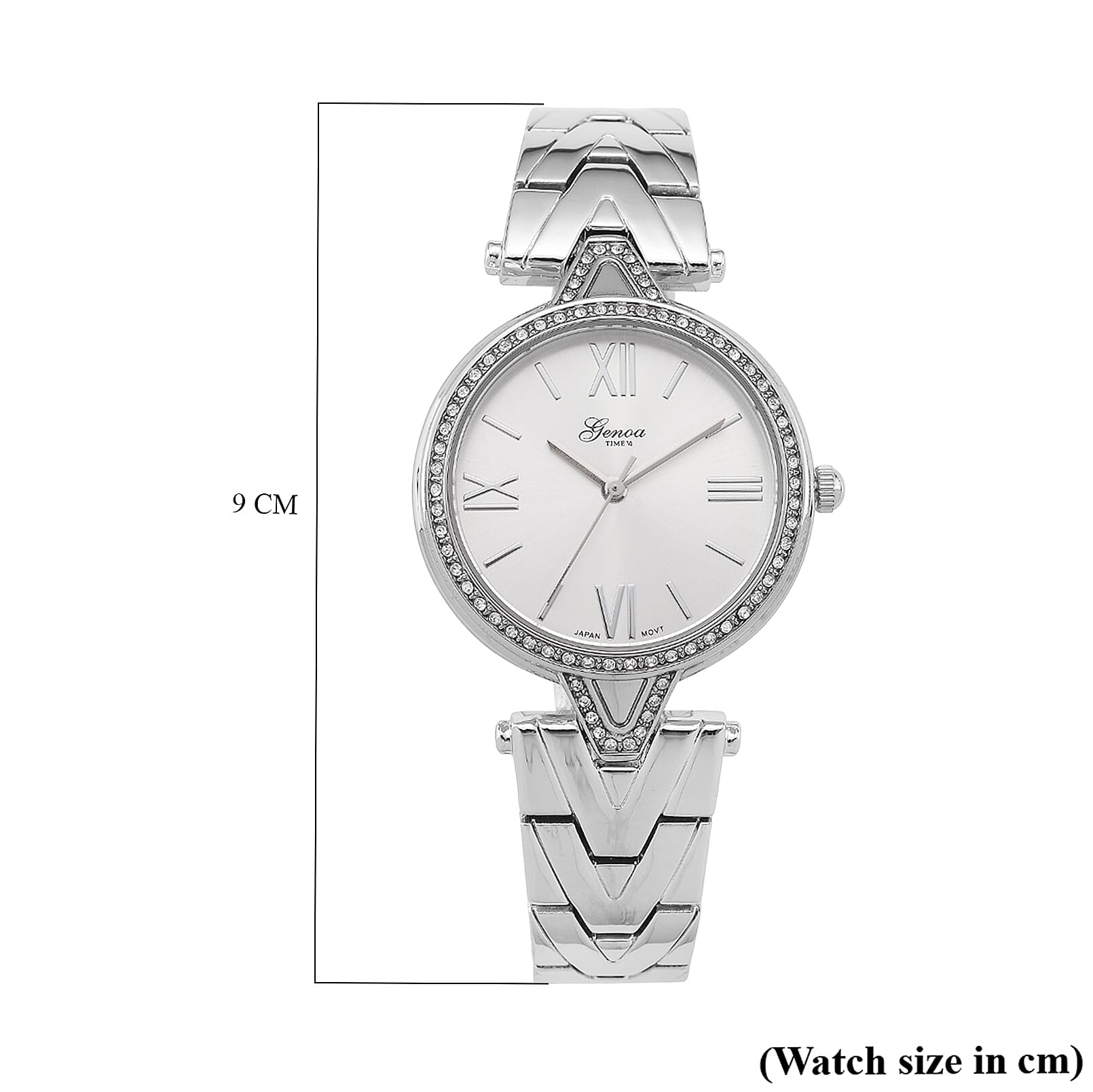 GENOA TIME LIMITED EDITION Japanese Movt. 3ATM Water Resistant Sunray Dial Ladies Watch with Silver Colour Strap &amp; Case with Austrian White Crystal Accents 8185246 8