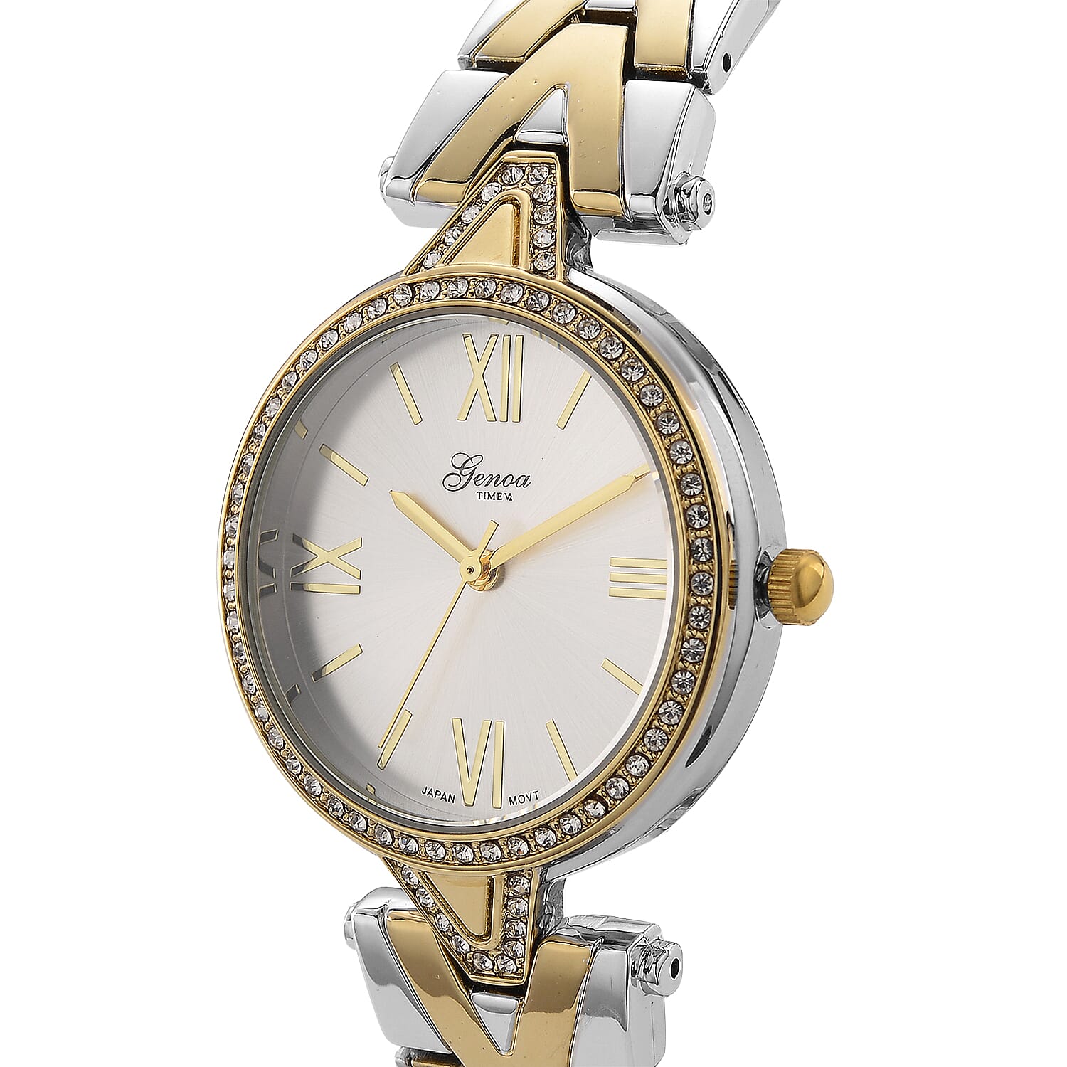 GENOA TIME LIMITED EDITION Japanese Movt. 3ATM Water Resistant Sunray Dial Ladies Watch with Silver and Gold Colour Strap &amp; Case with Austrian White Crystal Accents 8185247 4