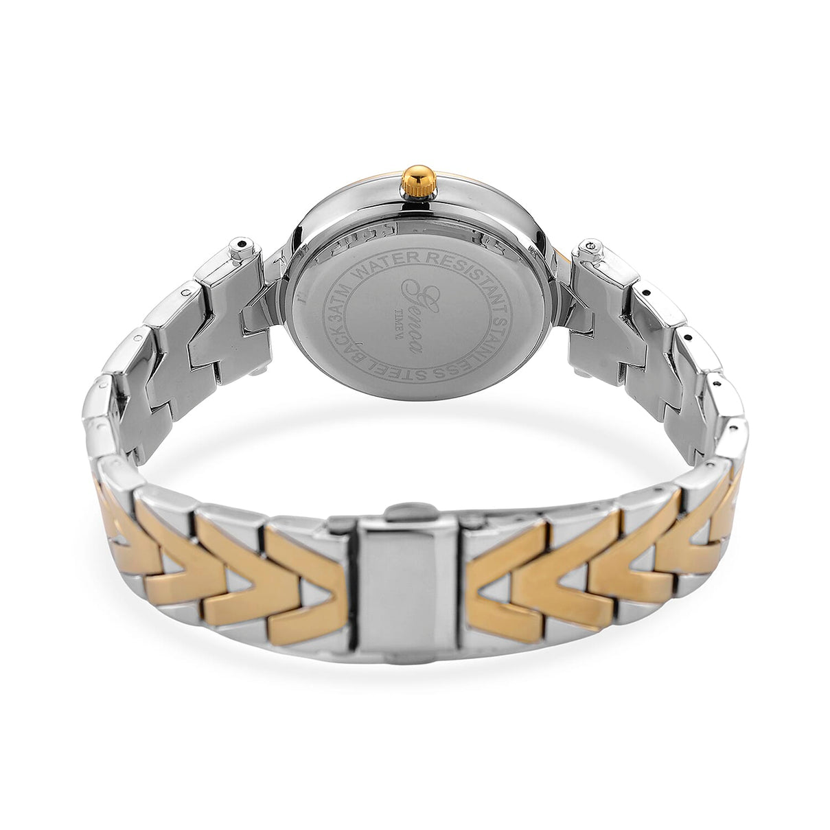 GENOA TIME LIMITED EDITION Japanese Movt. 3ATM Water Resistant Sunray Dial Ladies Watch with Silver and Gold Colour Strap &amp; Case with Austrian White Crystal Accents 8185247 7