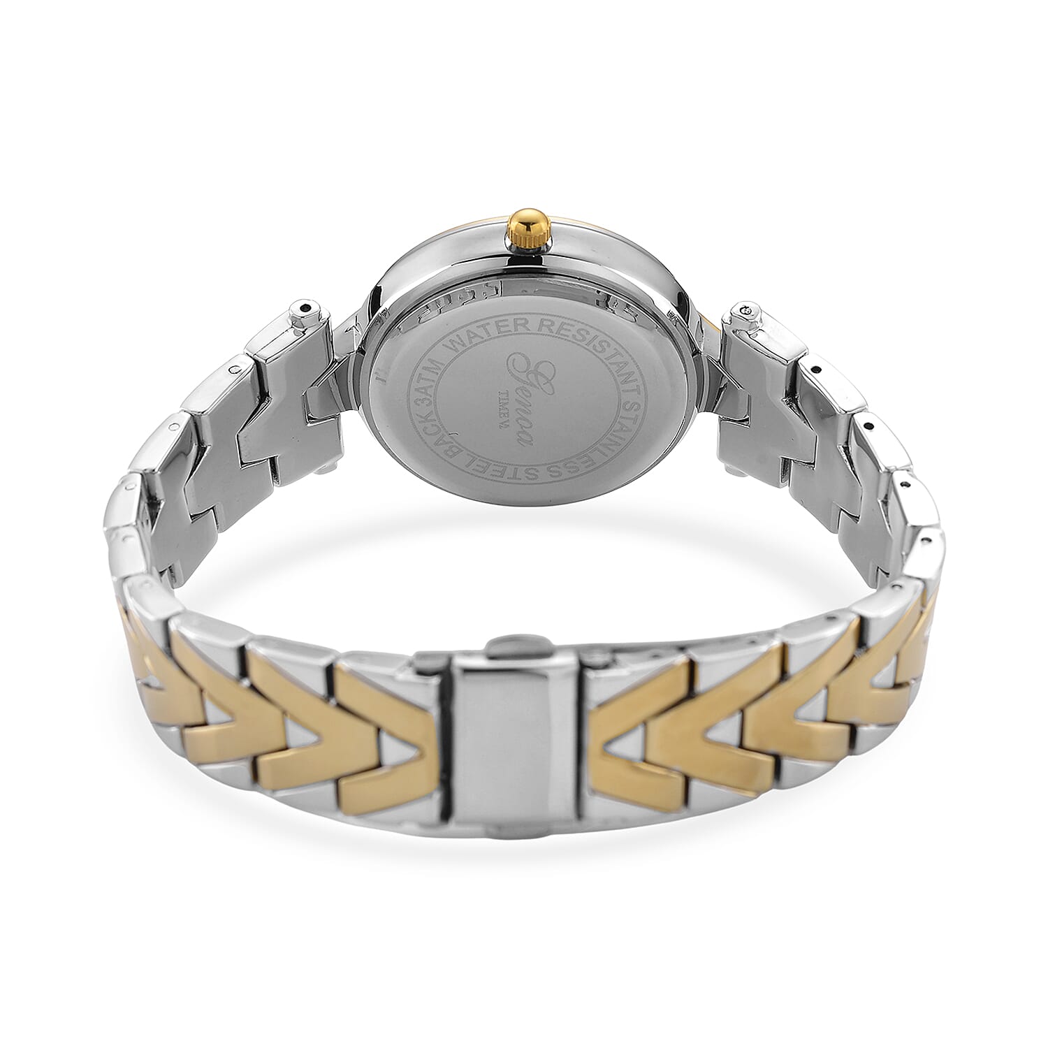 GENOA TIME LIMITED EDITION Japanese Movt. 3ATM Water Resistant Sunray Dial Ladies Watch with Silver and Gold Colour Strap &amp; Case with Austrian White Crystal Accents 8185247 7