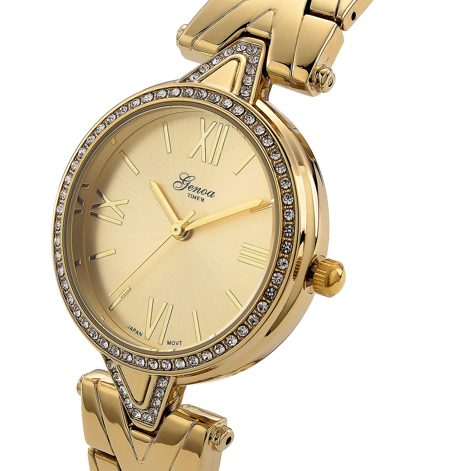 GENOA TIME LIMITED EDITION Japanese Movt. 3ATM Water Resistant Sunray Dial Ladies Watch with Gold Colour Strap &amp; Case with Austrian White Crystal Accents 8185248 4