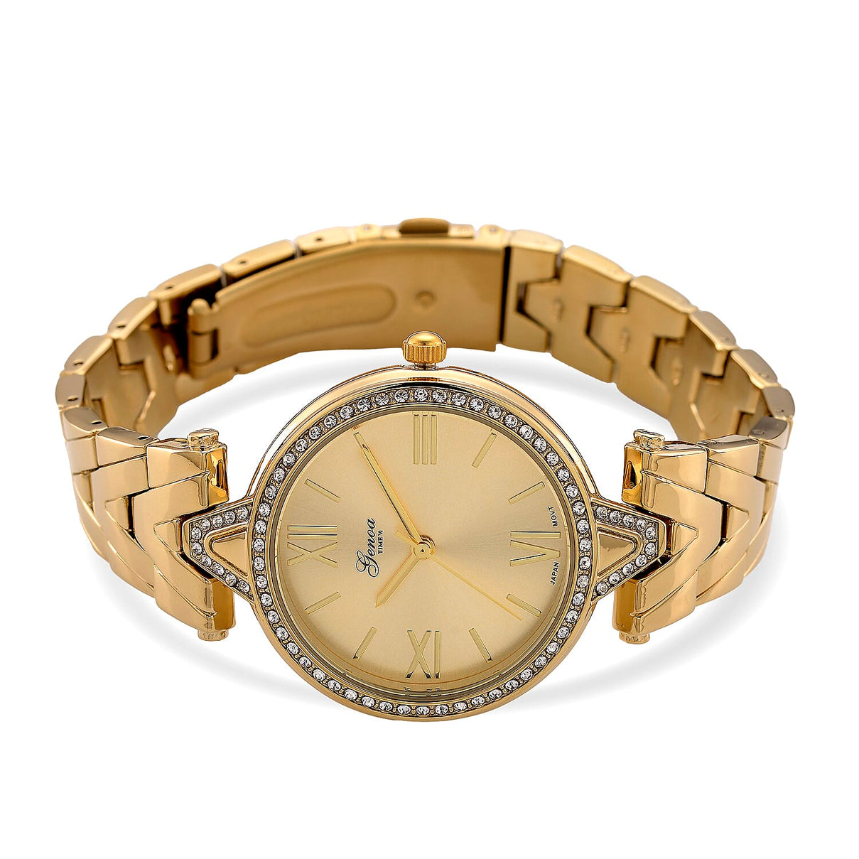 GENOA TIME LIMITED EDITION Japanese Movt. 3ATM Water Resistant Sunray Dial Ladies Watch with Gold Colour Strap &amp; Case with Austrian White Crystal Accents 8185248 5