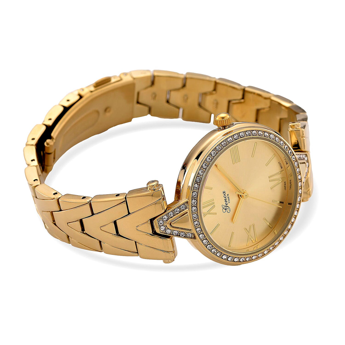 GENOA TIME LIMITED EDITION Japanese Movt. 3ATM Water Resistant Sunray Dial Ladies Watch with Gold Colour Strap &amp; Case with Austrian White Crystal Accents 8185248 6
