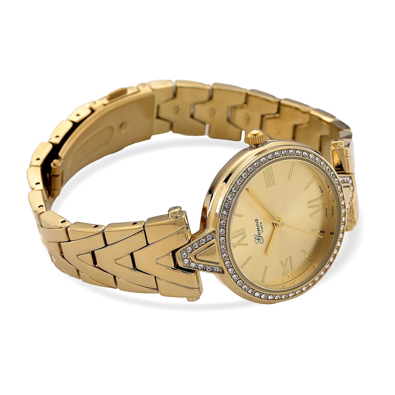 GENOA TIME LIMITED EDITION Japanese Movt. 3ATM Water Resistant Sunray Dial Ladies Watch with Gold Colour Strap &amp; Case with Austrian White Crystal Accents 8185248 6