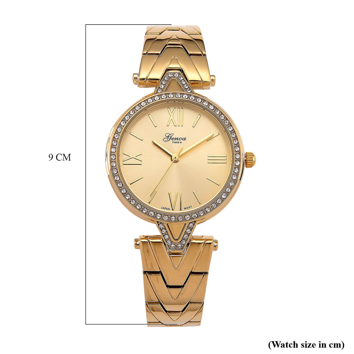 GENOA TIME LIMITED EDITION Japanese Movt. 3ATM Water Resistant Sunray Dial Ladies Watch with Gold Colour Strap &amp; Case with Austrian White Crystal Accents 8185248 8