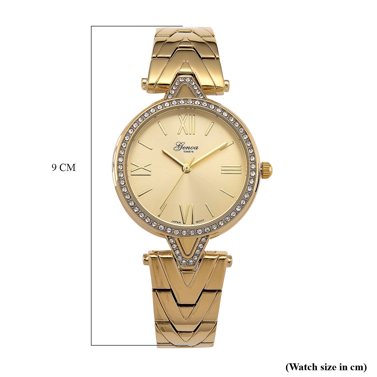 GENOA TIME LIMITED EDITION Japanese Movt. 3ATM Water Resistant Sunray Dial Ladies Watch with Gold Colour Strap &amp; Case with Austrian White Crystal Accents 8185248 8