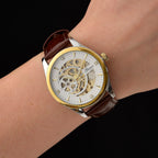 GENOA TIME Limited Edition Automatic Movt. 3ATM Water Resistant Watch With Skeleton Dial & Exhibition Back with Brown Leather Strap Presented in a Gift Box