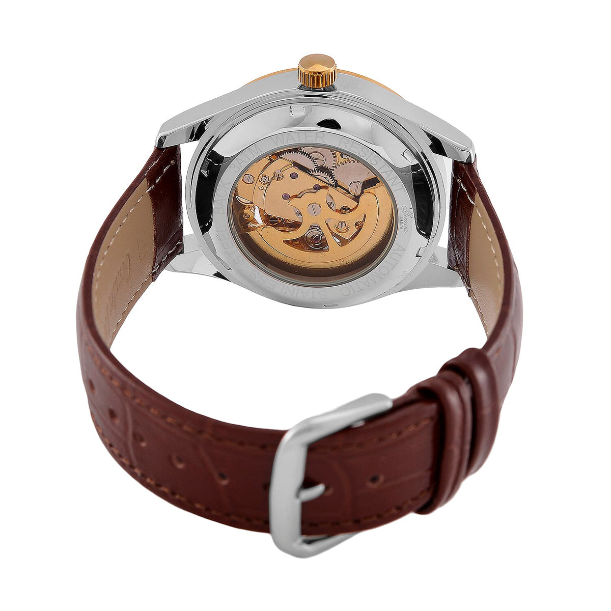 GENOA TIME Limited Edition Automatic Movt. 3ATM Water Resistant Watch With Skeleton Dial &amp; Exhibition Back with Brown Leather Strap Presented in a Gift Box 8051230 6