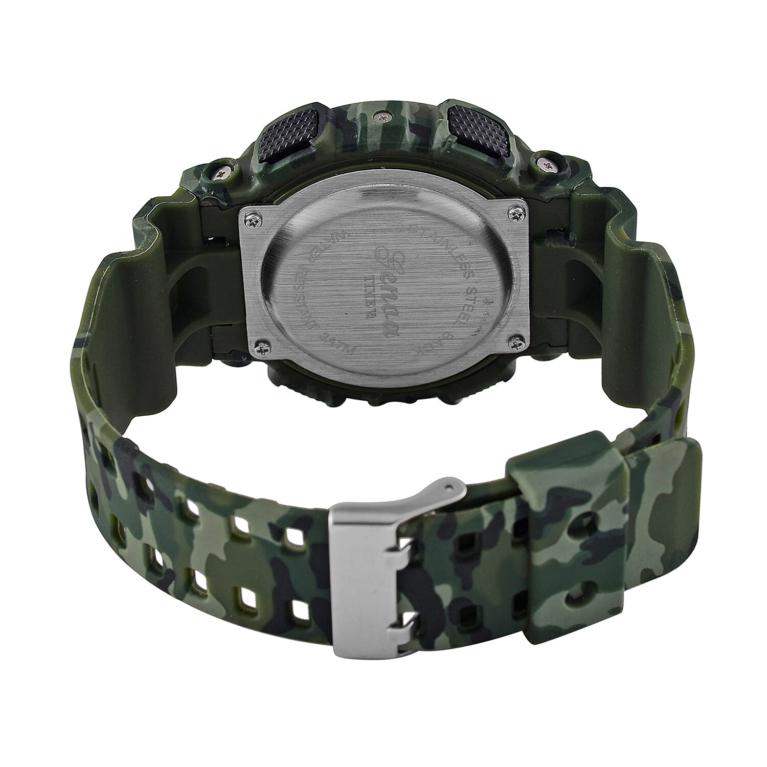 GENOA TIME V2 Double Electronic Movement 3ATM Water Resistant Camouflage Green Multifunctional LED Dial Watch with TPU Strap 7842008 6