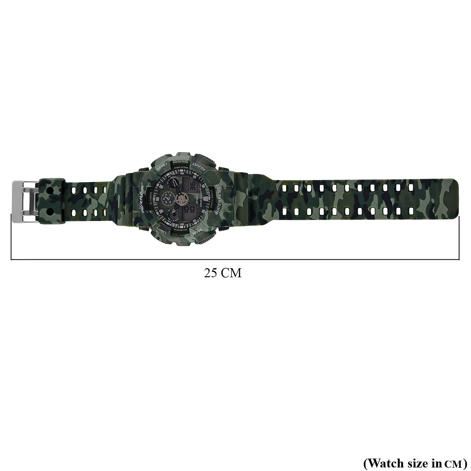 GENOA TIME V2 Double Electronic Movement 3ATM Water Resistant Camouflage Green Multifunctional LED Dial Watch with TPU Strap 7842008 7