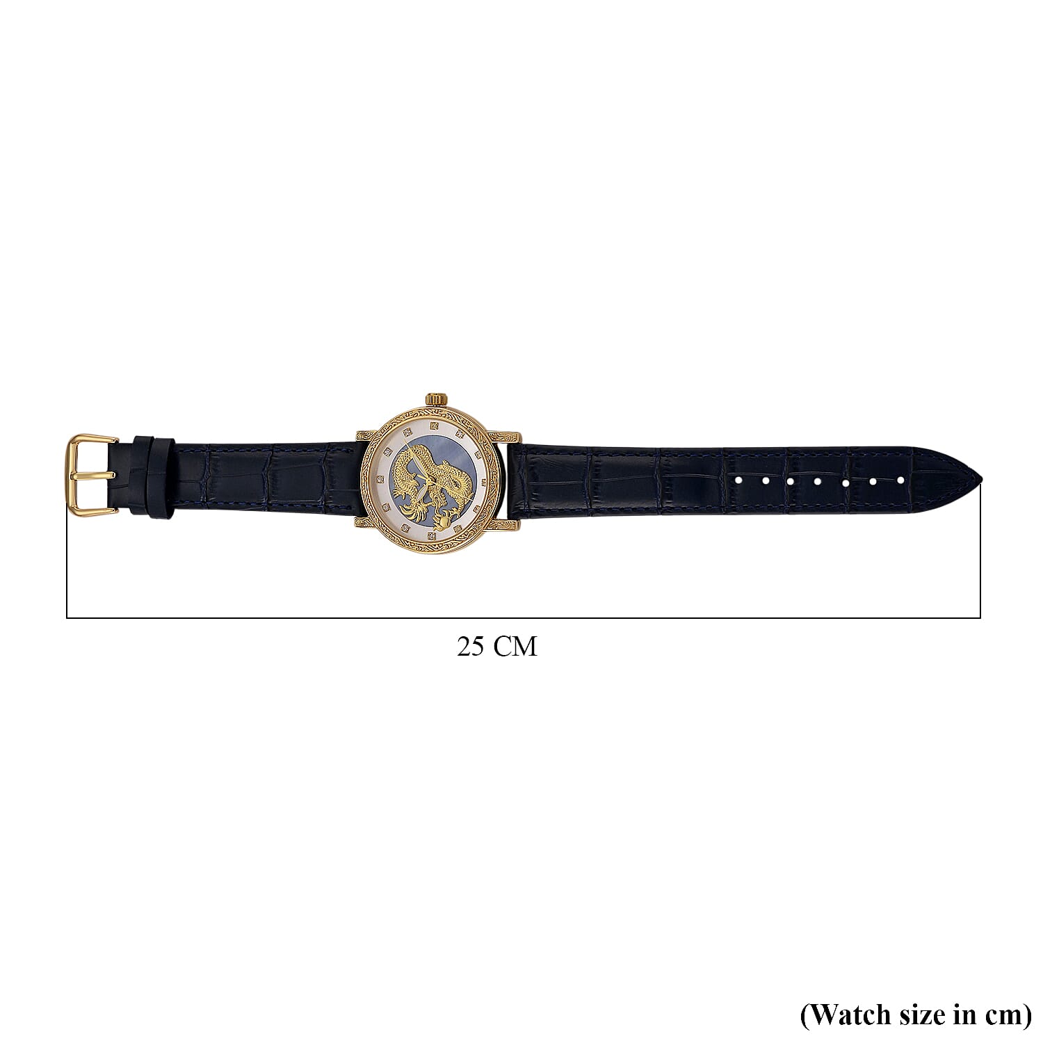 GENOA TIME LIMITED EDITION Dragon Series 3ATM WR Mother Of Pearl Dial &amp; Gold Case Watch with Austrian Crystal Accents &amp; Blue Leather Strap Presented in a Gift Box 8319726 8