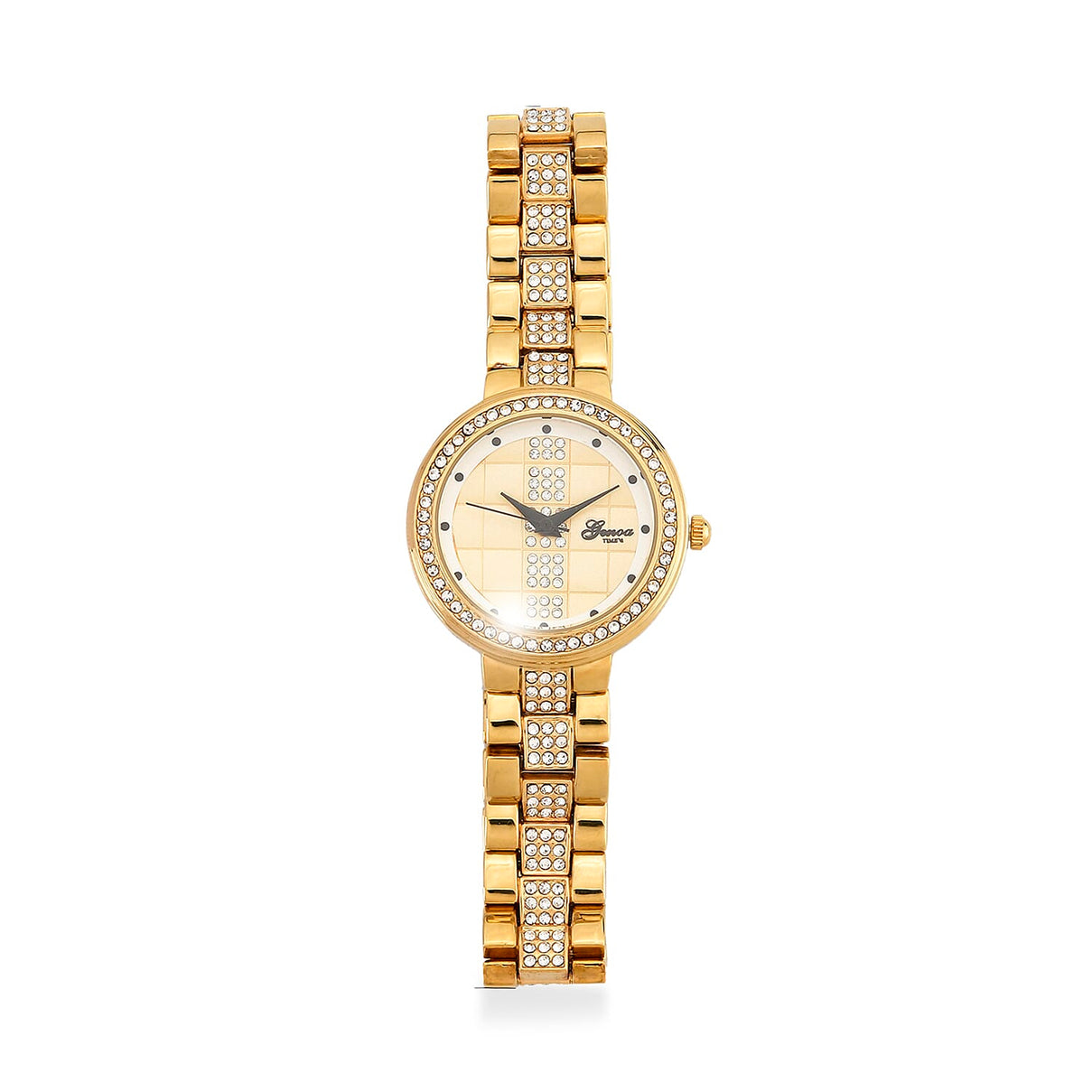 GENOA TIME V2 Miyota 2035 Japan Movement 3ATM Water Resistant White Crystal &amp; Gold Dial Watch with Gold Colour Chain Strap 7973866 0