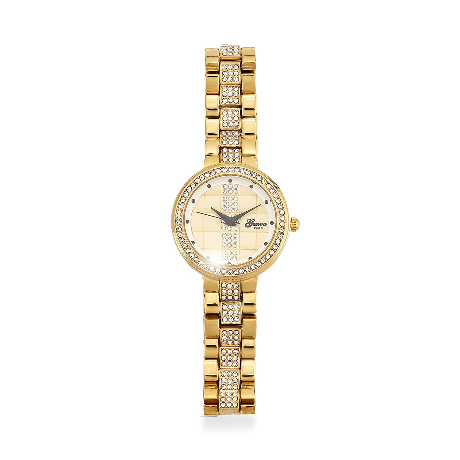 GENOA TIME V2 Miyota 2035 Japan Movement 3ATM Water Resistant White Crystal &amp; Gold Dial Watch with Gold Colour Chain Strap 7973866 0