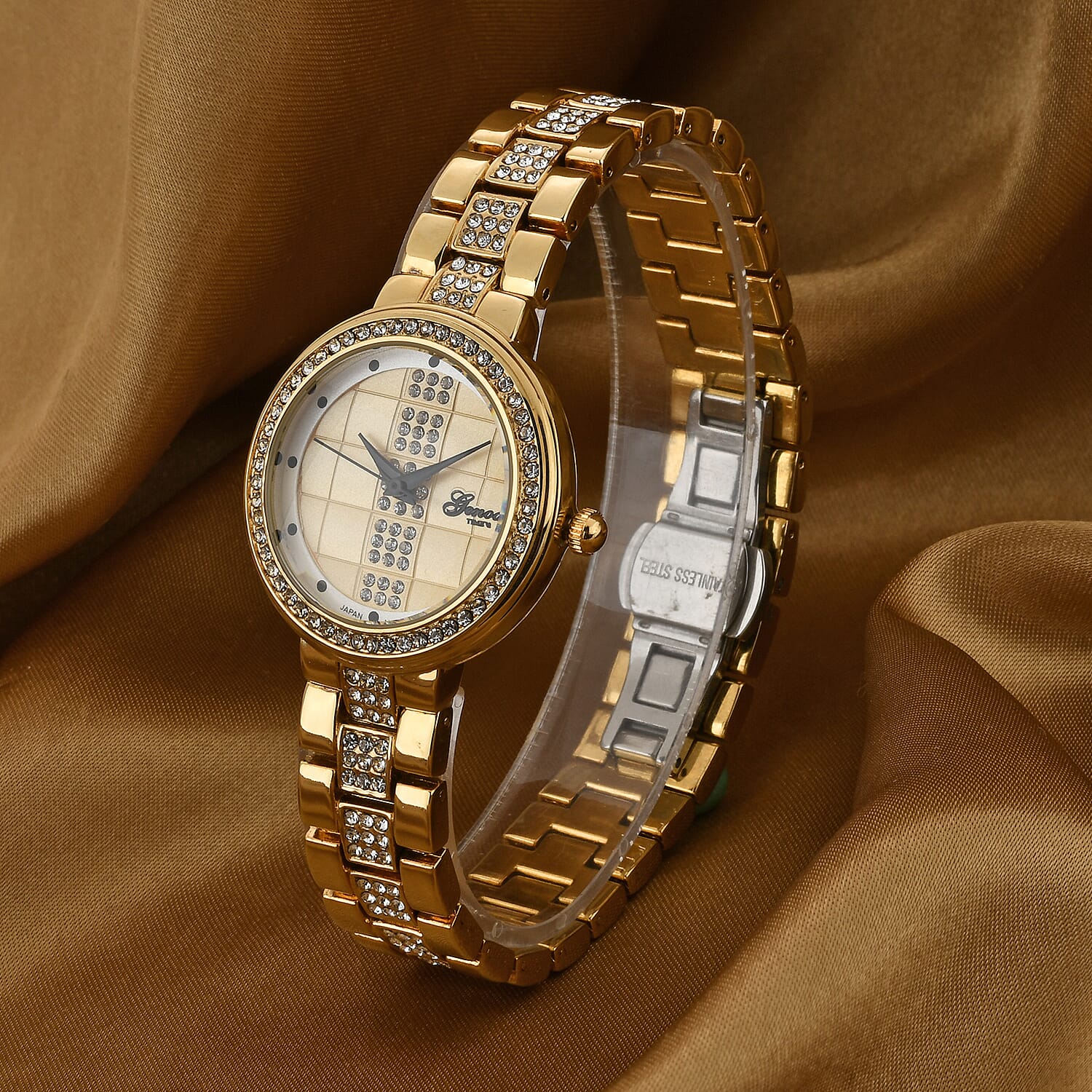 GENOA TIME V2 Miyota 2035 Japan Movement 3ATM Water Resistant White Crystal &amp; Gold Dial Watch with Gold Colour Chain Strap 7973866 2