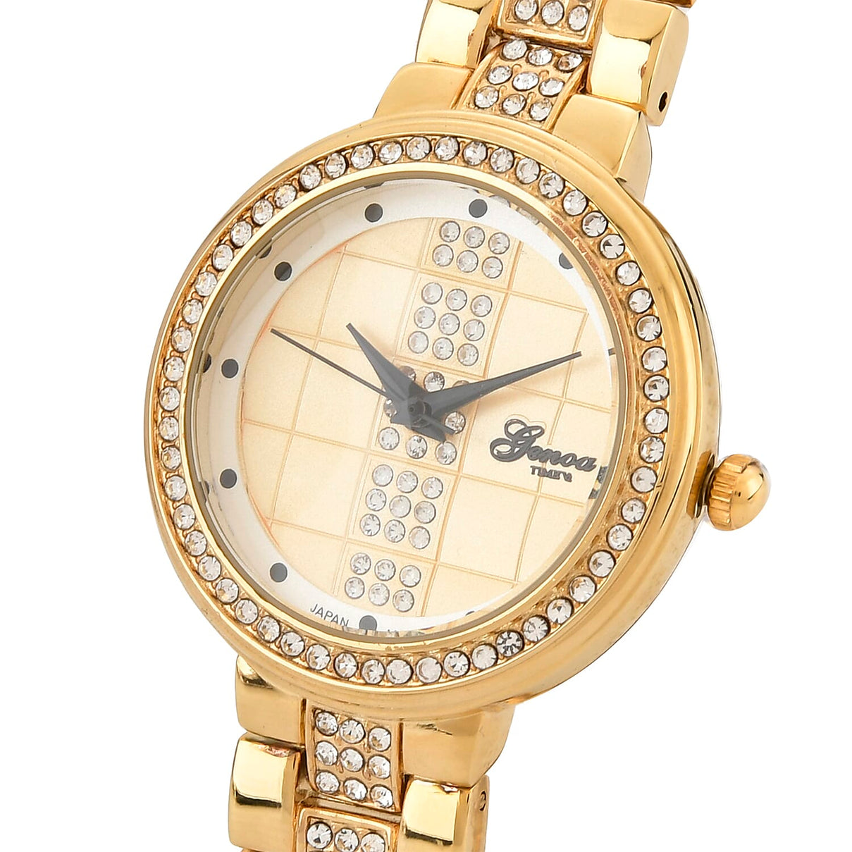 GENOA TIME V2 Miyota 2035 Japan Movement 3ATM Water Resistant White Crystal &amp; Gold Dial Watch with Gold Colour Chain Strap 7973866 4