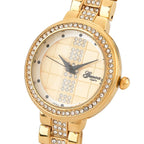 GENOA TIME V2 Miyota 2035 Japan Movement 3ATM Water Resistant White Crystal & Gold Dial Watch with Gold Colour Chain Strap
