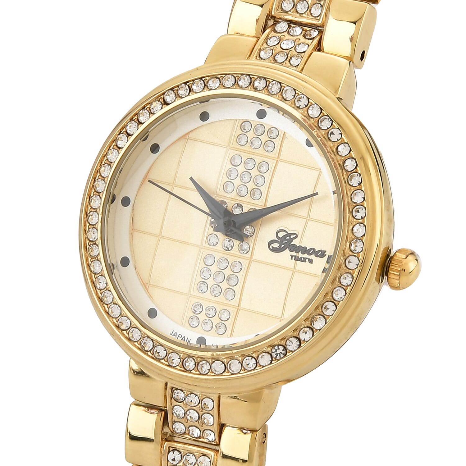 GENOA TIME V2 Miyota 2035 Japan Movement 3ATM Water Resistant White Crystal &amp; Gold Dial Watch with Gold Colour Chain Strap 7973866 4