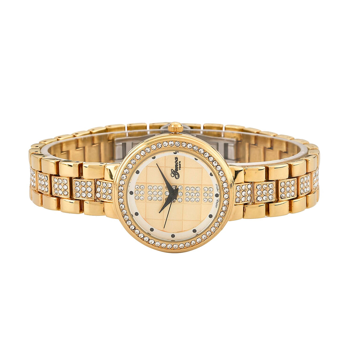 GENOA TIME V2 Miyota 2035 Japan Movement 3ATM Water Resistant White Crystal &amp; Gold Dial Watch with Gold Colour Chain Strap 7973866 5