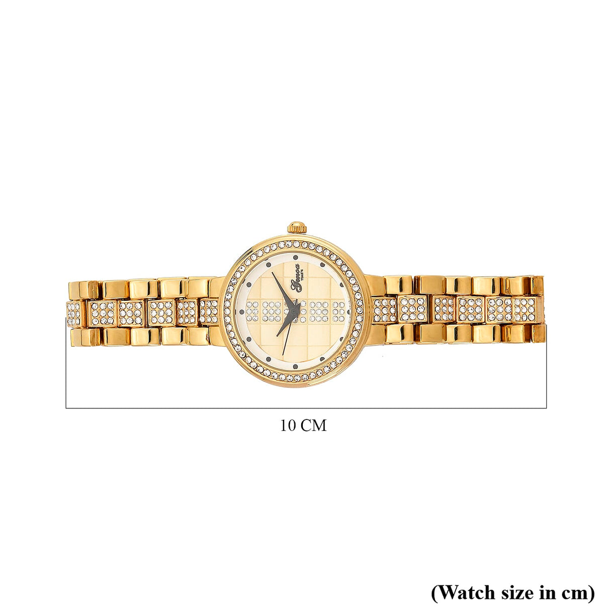 GENOA TIME V2 Miyota 2035 Japan Movement 3ATM Water Resistant White Crystal &amp; Gold Dial Watch with Gold Colour Chain Strap 7973866 7