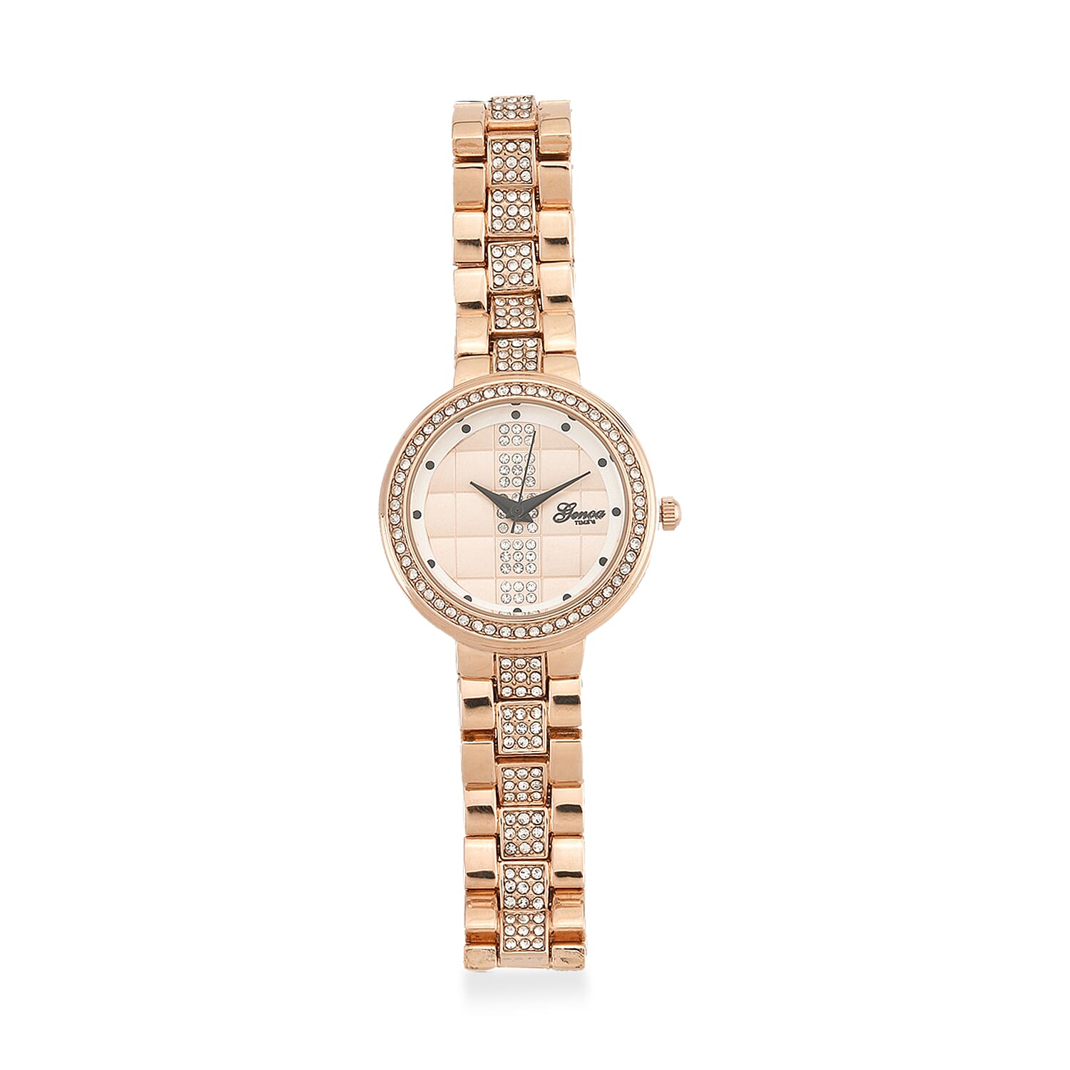 GENOA TIME V2 Miyota 2035 Japan Movement 3ATM Water Resistant White Crystal &amp; Rose Gold Dial Watch with Rose Gold Colour Chain Strap 7973867 0