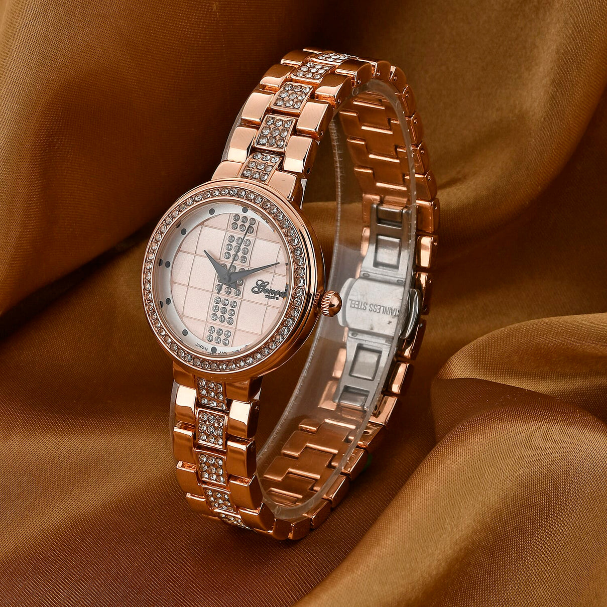 GENOA TIME V2 Miyota 2035 Japan Movement 3ATM Water Resistant White Crystal &amp; Rose Gold Dial Watch with Rose Gold Colour Chain Strap 7973867 2