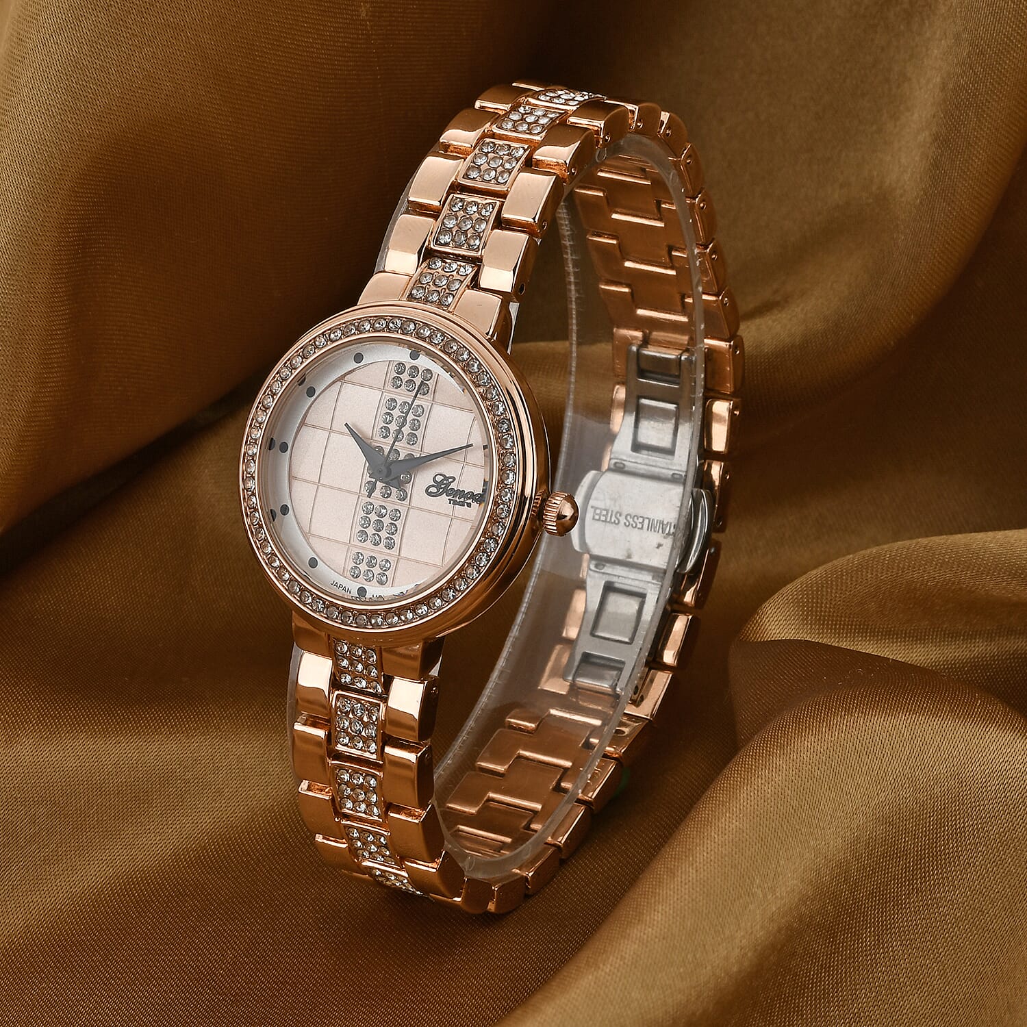 GENOA TIME V2 Miyota 2035 Japan Movement 3ATM Water Resistant White Crystal &amp; Rose Gold Dial Watch with Rose Gold Colour Chain Strap 7973867 2