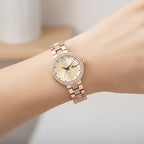 GENOA TIME V2 Miyota 2035 Japan Movement 3ATM Water Resistant White Crystal & Rose Gold Dial Watch with Rose Gold Colour Chain Strap