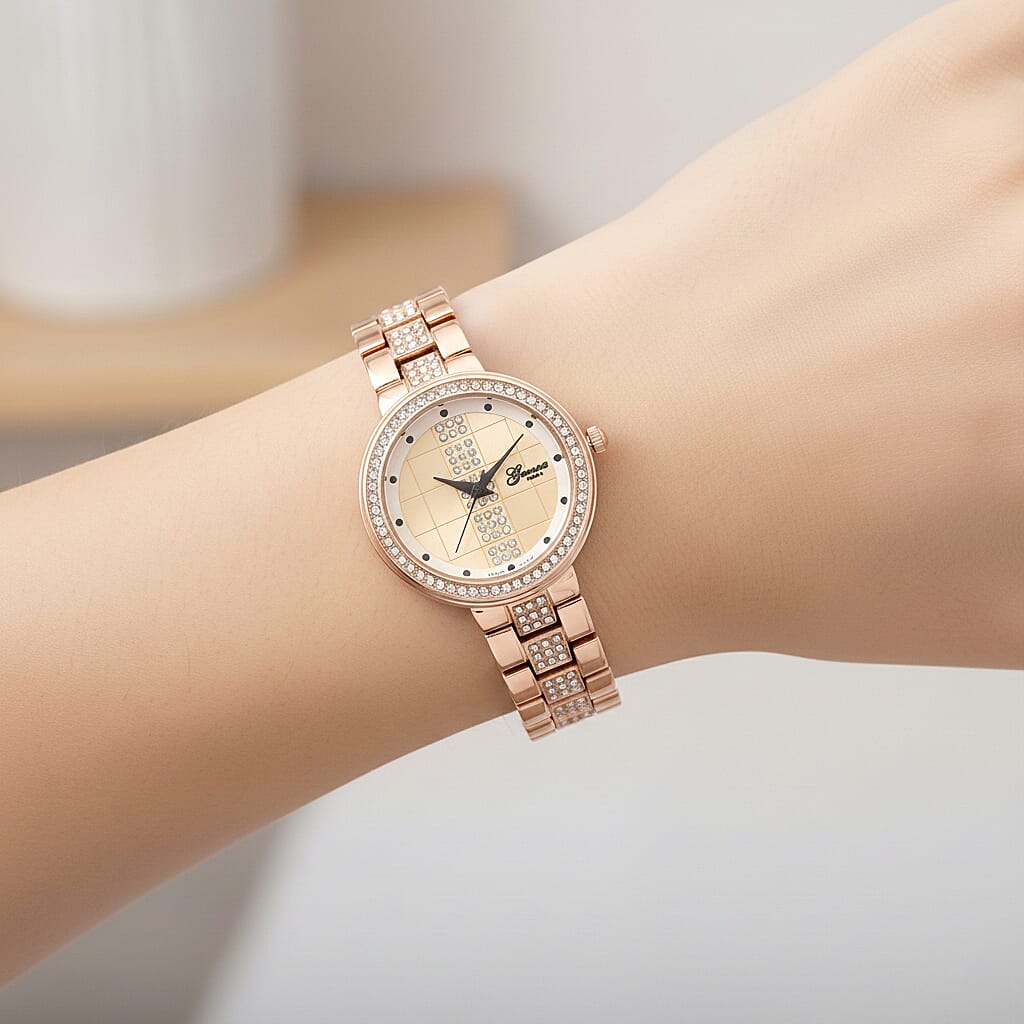 GENOA TIME V2 Miyota 2035 Japan Movement 3ATM Water Resistant White Crystal &amp; Rose Gold Dial Watch with Rose Gold Colour Chain Strap 7973867 3