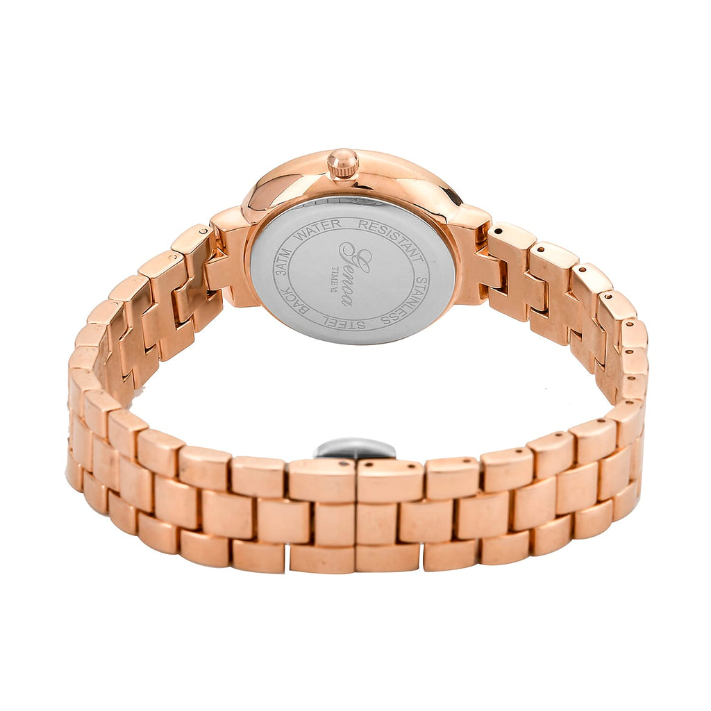 GENOA TIME V2 Miyota 2035 Japan Movement 3ATM Water Resistant White Crystal & Rose Gold Dial Watch with Rose Gold Colour Chain Strap