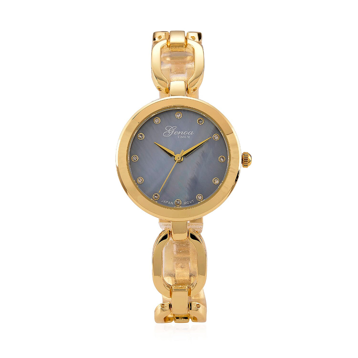 GENOA TIME V2 Miyota 2035 Japan Movt. 3ATM Water Resistant White Crystal &amp; Grey MOP Dial Ladies Watch with Gold Colour Alloy Chain Strap and Gold-Tone Case 8161176 0