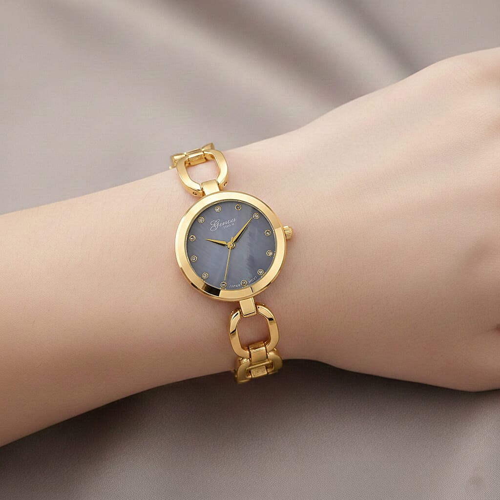 GENOA TIME V2 Miyota 2035 Japan Movt. 3ATM Water Resistant White Crystal &amp; Grey MOP Dial Ladies Watch with Gold Colour Alloy Chain Strap and Gold-Tone Case 8161176 3