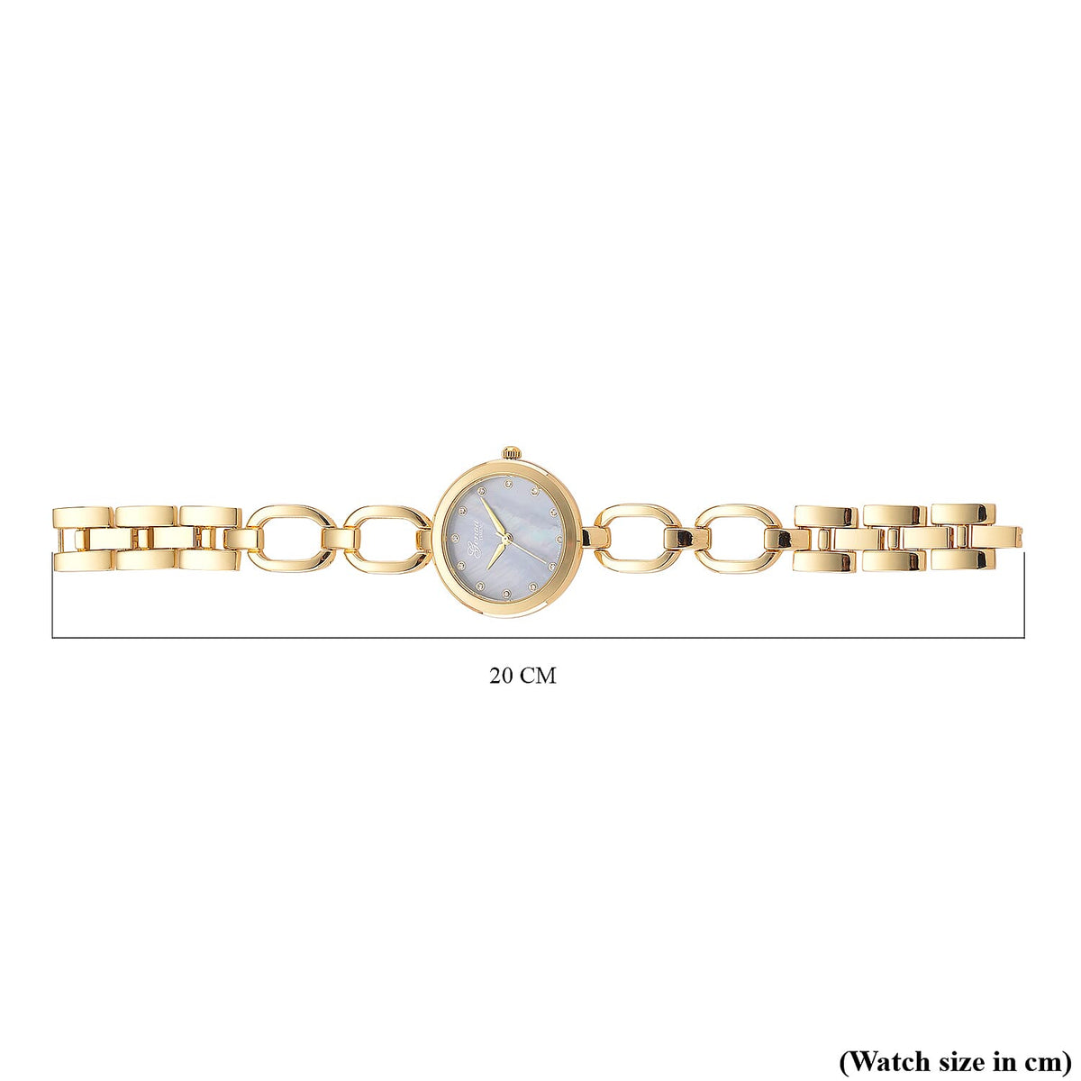 GENOA TIME V2 Miyota 2035 Japan Movt. 3ATM Water Resistant White Crystal &amp; Grey MOP Dial Ladies Watch with Gold Colour Alloy Chain Strap and Gold-Tone Case 8161176 8
