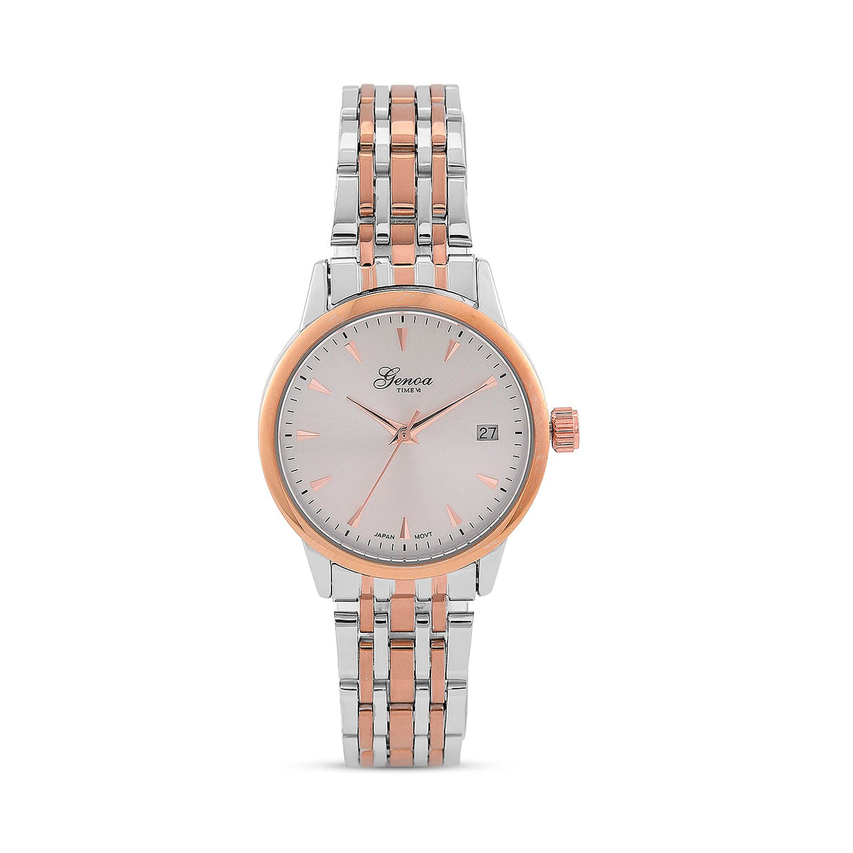 GENOA TIME V2 Miyota GM12 Japan Movt. 3ATM Water Resistant White Dial Watch with Silver and Rose Gold Colour Stainless Steel Strap 8114433 0