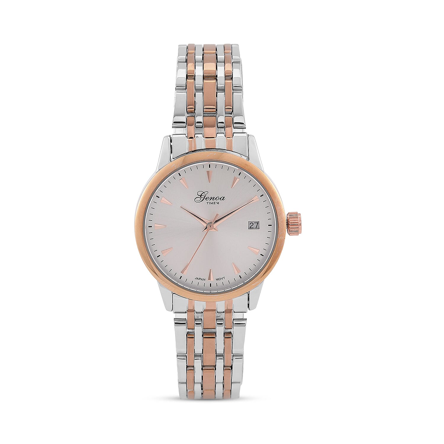 GENOA TIME V2 Miyota GM12 Japan Movt. 3ATM Water Resistant White Dial Watch with Silver and Rose Gold Colour Stainless Steel Strap 8114433 0