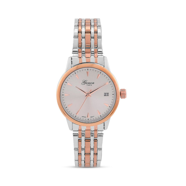 GENOA TIME V2 Miyota GM12 Japan Movt. 3ATM Water Resistant White Dial Watch with Silver and Rose Gold Colour Stainless Steel Strap 8114433 1
