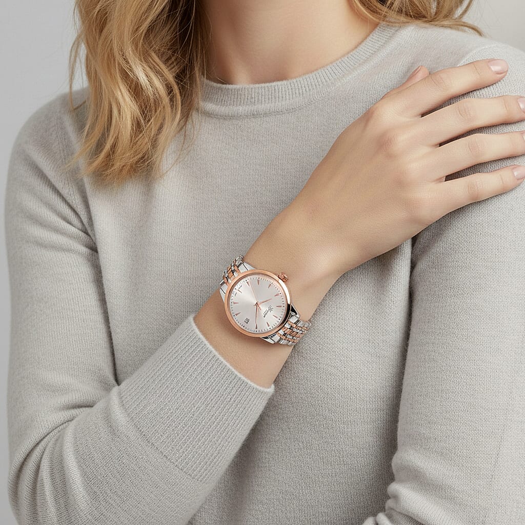 GENOA TIME V2 Miyota GM12 Japan Movt. 3ATM Water Resistant White Dial Watch with Silver and Rose Gold Colour Stainless Steel Strap 8114433 3