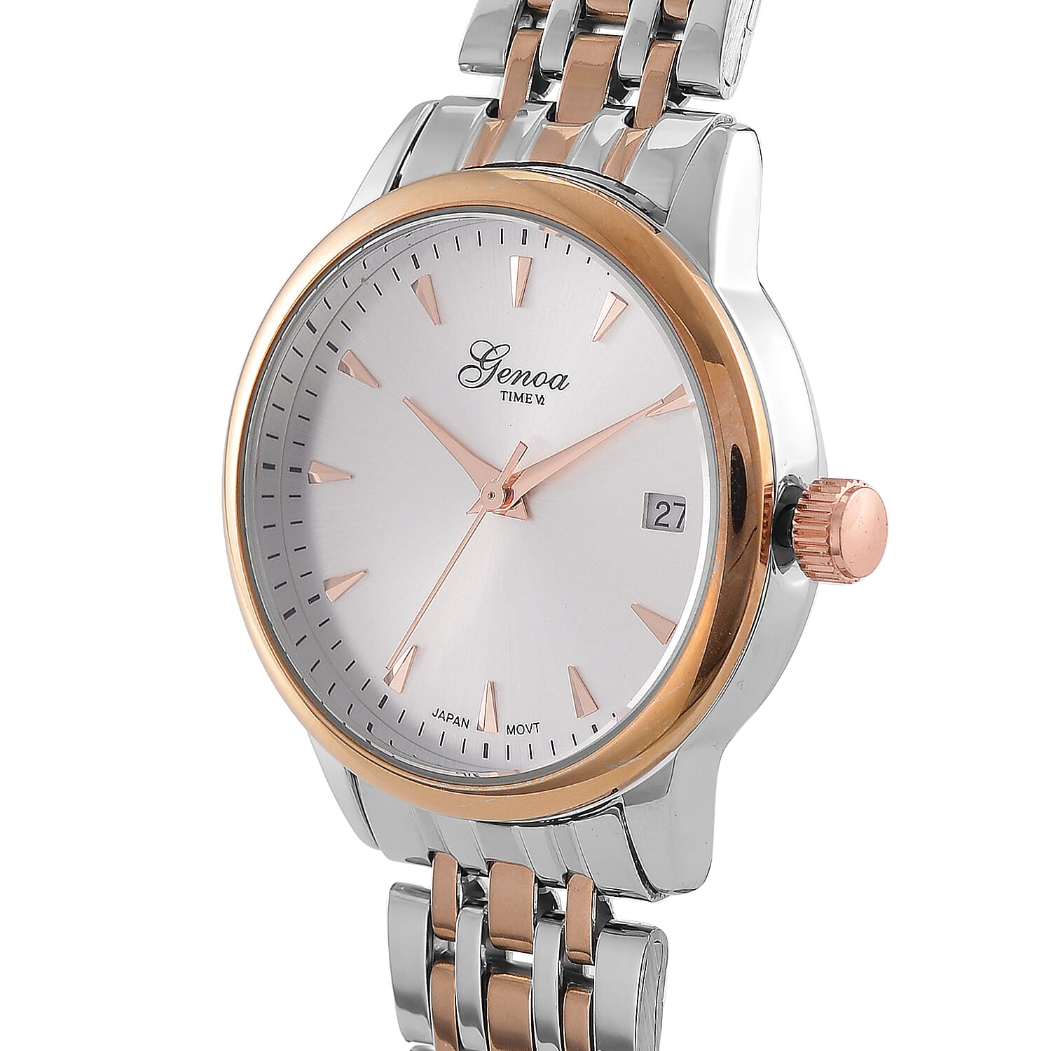 GENOA TIME V2 Miyota GM12 Japan Movt. 3ATM Water Resistant White Dial Watch with Silver and Rose Gold Colour Stainless Steel Strap 8114433 4